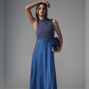 mare mare x ANTHROPOLOGIE | Mock Neck Sleeveless Dress in Blue.